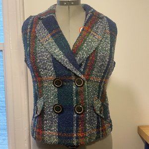 Multicolor Plaid Tweed Vest